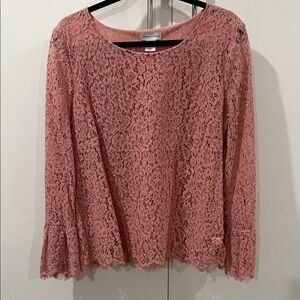 Adrienne Vittadini Rose Pink Lace Bell-Sleeve Blouse